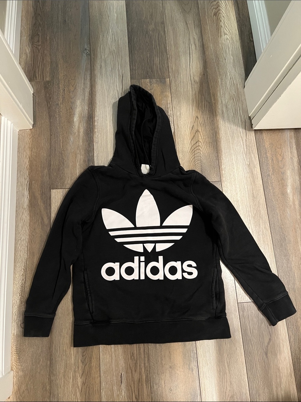 adidas Black Hoodie with White Trefoil Logo - Kids